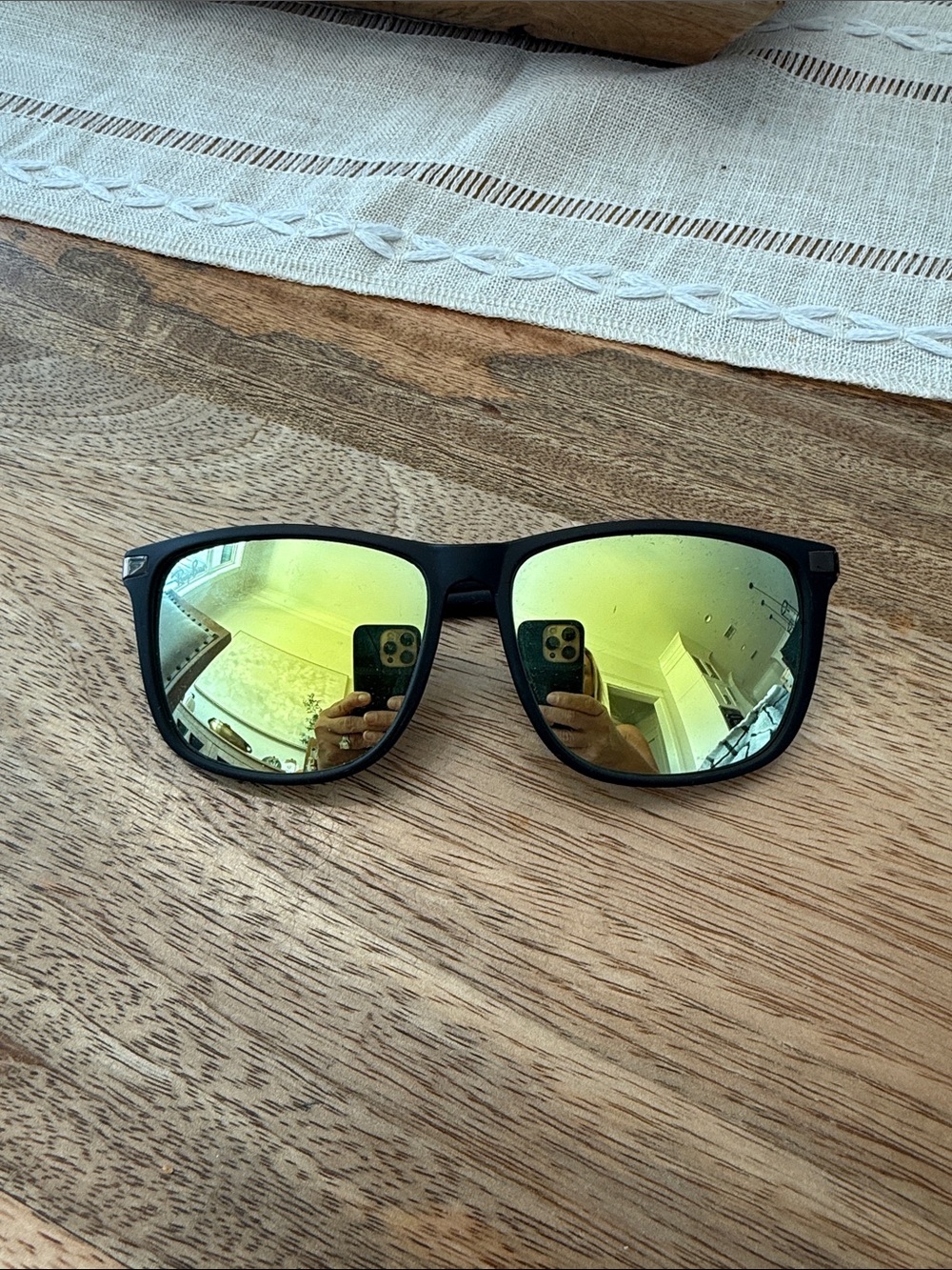 Women’s Black Frame Sunglasses with Yellow-Green Mirrored Lenses